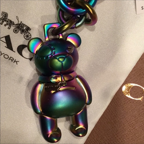 Coach Holographic Oil Slick bear keychain keyfob - Picture 2 of 4